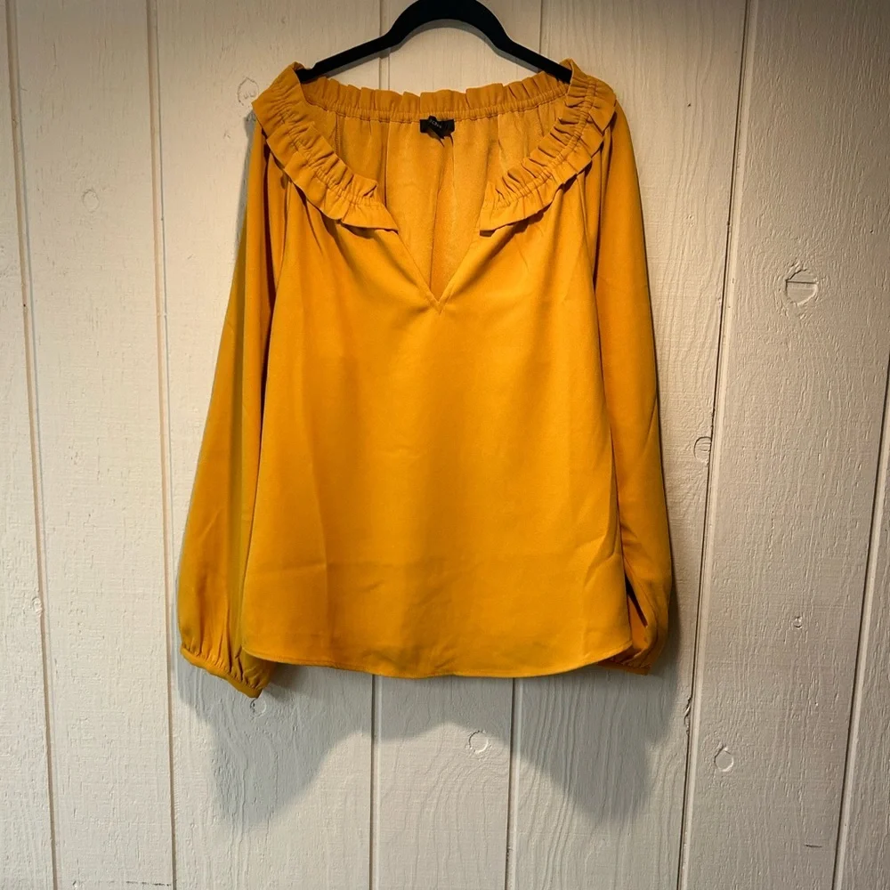 J. Crew  Large 365 crepe ruffle neck blouse in mustard - Picture 3 of 4